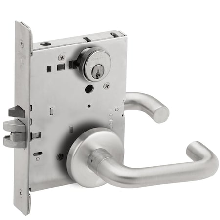 Grade 1 Classroom Mortise Lock, Conventional Cylinder, S123 Keyway, 03 Lever, B Rose, Satin Chrome F
